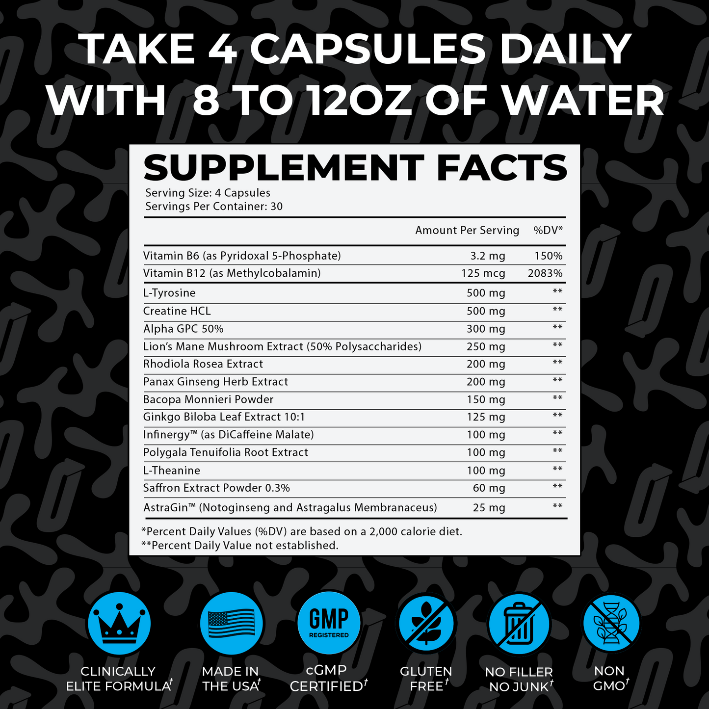 Prodigy - Natural Nootropic Supplement for Focus, Memory, Energy, & Peak Performance - 120 Capsules (30 Servings)
